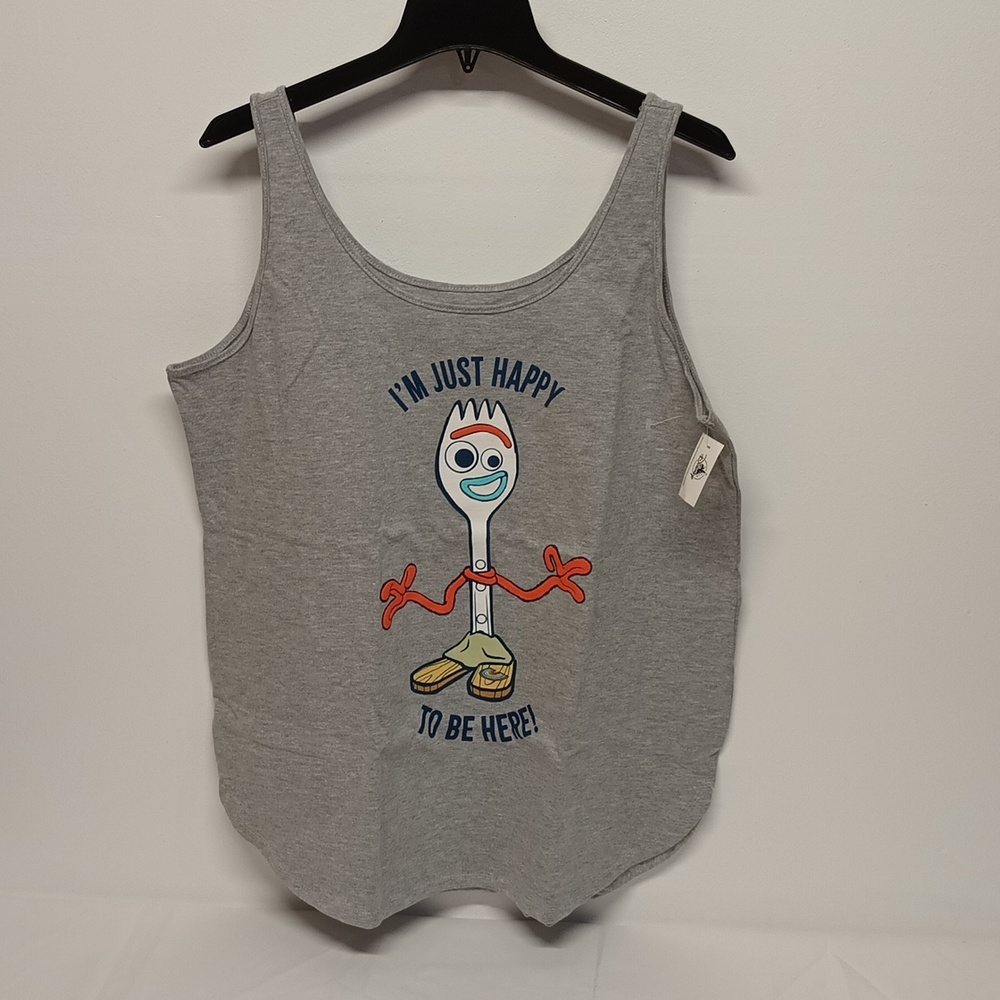 Disney Forky Tan Top Adult Sz XL I'm just Happy to be Here! Toy story 4 summer - Picture 4 of 13